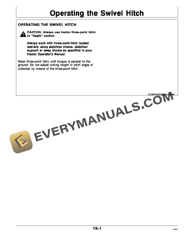 John Deere Swivel Hitch for 1350, 1360 and 1460 Mower-Conditioners Operator Manual OMCC39477-3