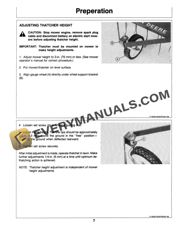 John Deere THATCHERS FOR 21-INCH SELF-PROPELLED WALK Operator Manual OMTY20794-2
