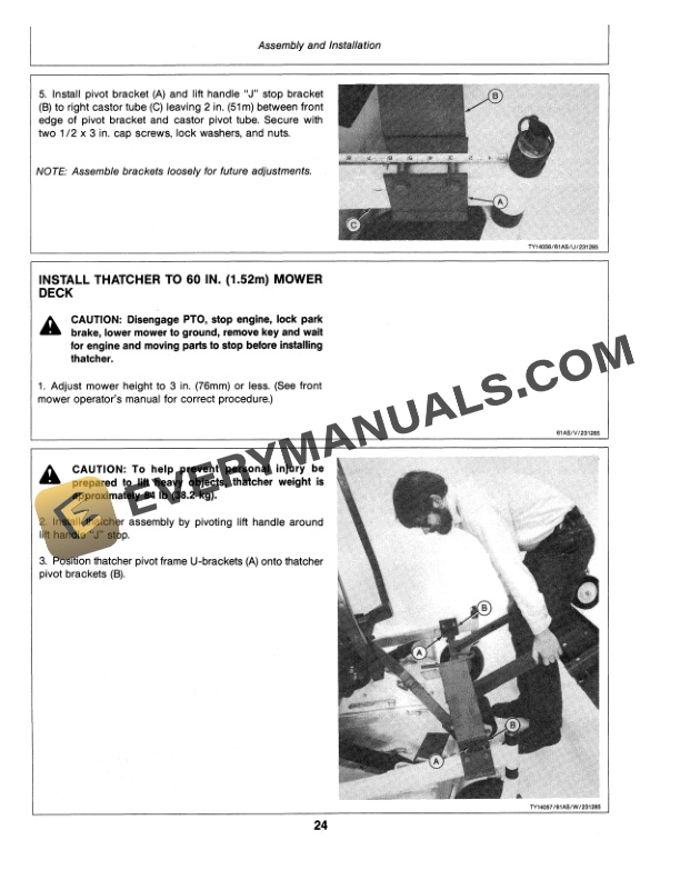 John Deere THATCHERS FOR FRONT MOWERS Operator Manual OMTY20795-3