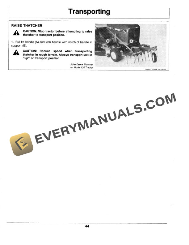 John Deere THATCHERS FOR LAWN AND LAWN AND GARDEN TRACTORS Operator Manual OMTY20626-3