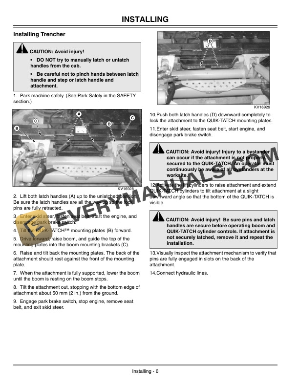 John Deere TR36, TR36H, TR48, TR48H, and TR60 Hydraulic Trencher Operator Manual OMKV16794-2