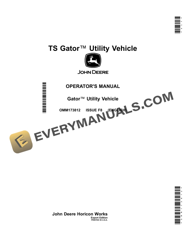 John Deere TS Gator Utility Vehicles Operator Manual OMM173812-1