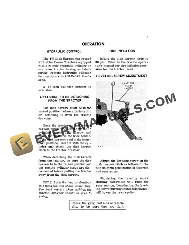 John Deere TW DISK HARROWS Operator Manual OMB25283-2