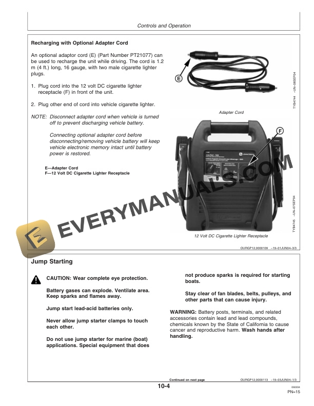 John Deere TY25861 Jump Starter-18AH Operator Manual OMTY25884-2