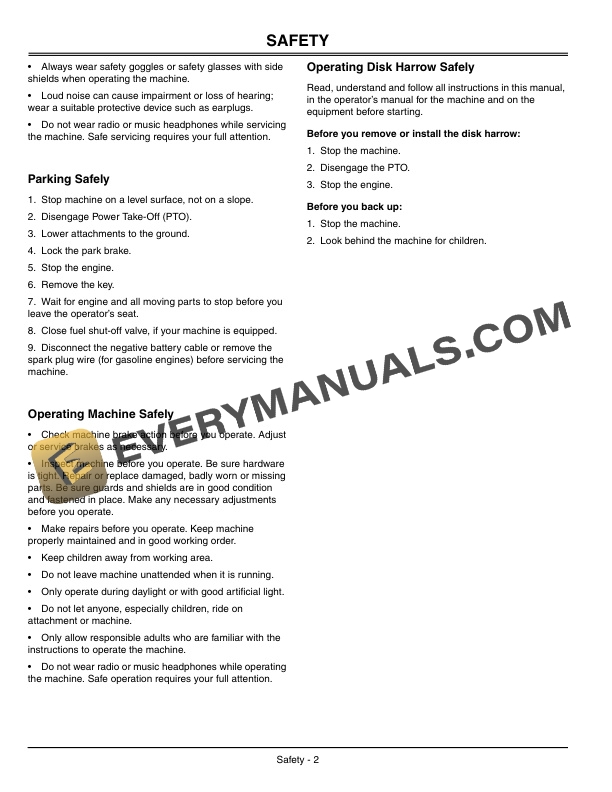 John Deere Tandem Disk Harrow Operator Manual OMM147676-2