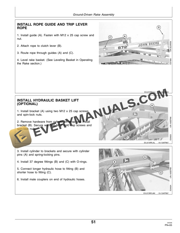 John Deere Tandem Hitch and 662, 672, and 673 Side-Delivery Rakes Operator Manual OME82929-3
