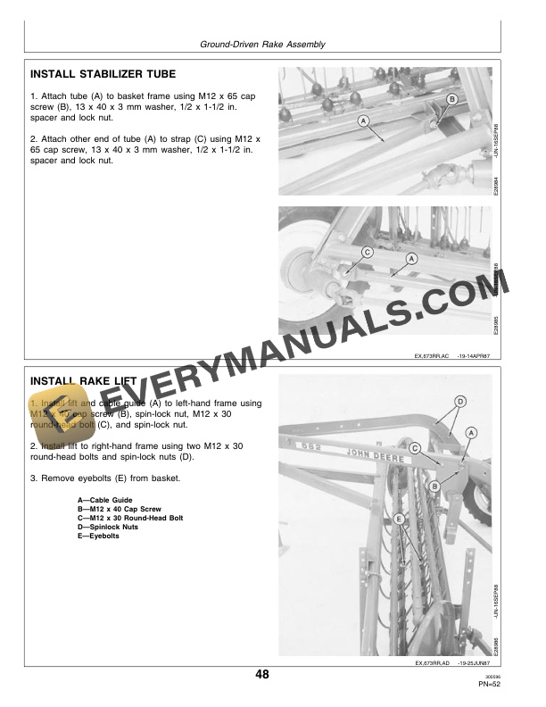 John Deere Tandem Hitches and 662 672 and 673 Side-Delivery Rakes Operator Manual OME80677-3