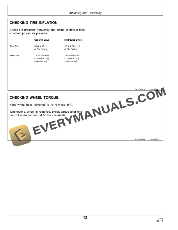 John Deere Tandem Hitches and 67 74 and 75 Side-Delivery Rakes Operator Manual OME87592-2
