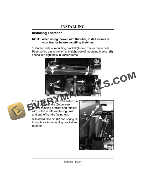 John Deere Thatcher for 425 445 and 455 Lawn and Garden Tractors Operator Manual OMM115677-2