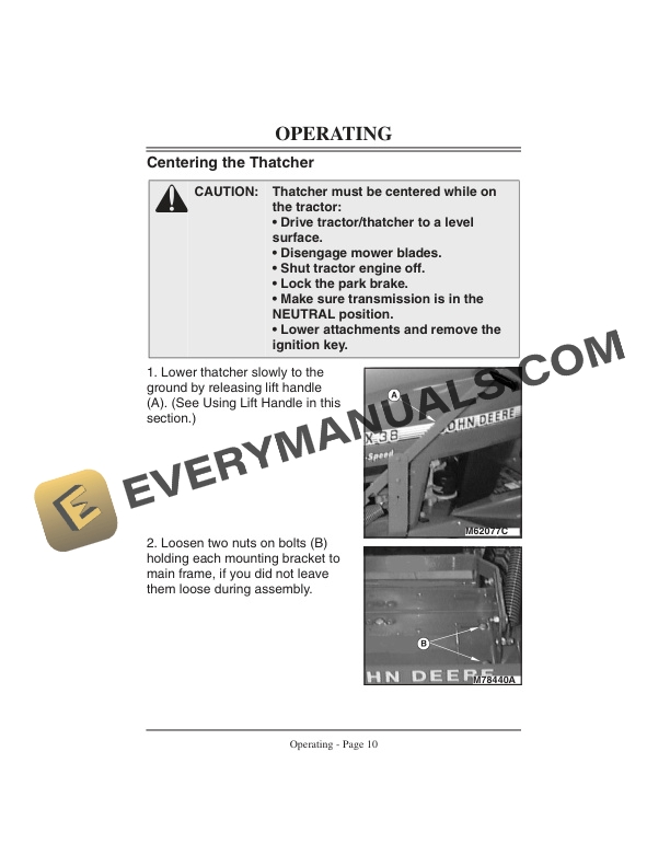 John Deere Thatcher for STX38 and STX46 Lawn Tractors Operator Manual OMM126671-2