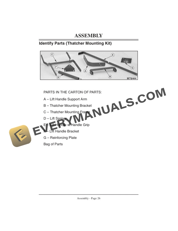 John Deere Thatcher for STX38 and STX46 Lawn Tractors Operator Manual OMM126671-3