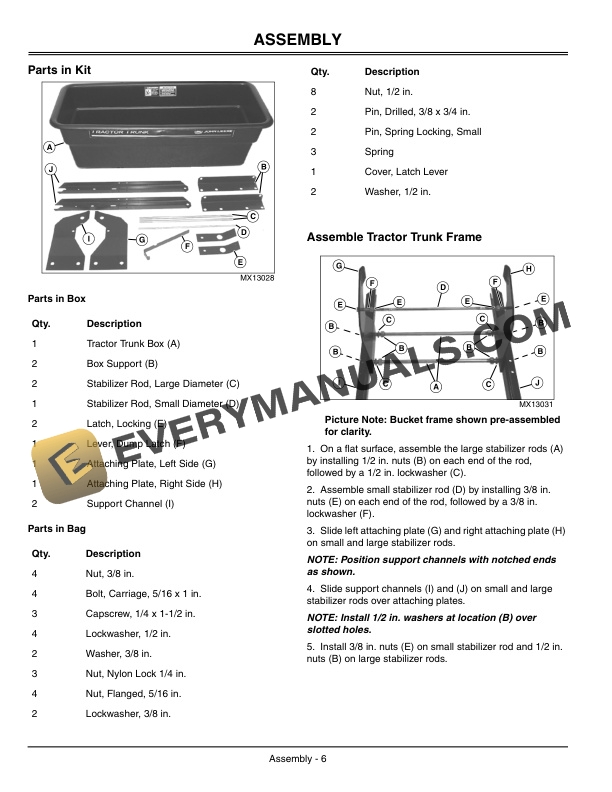 John Deere Tractor Trunk for X400X500 Series Tractors 3-Cubic Foot Operator Manual OMM146690-3