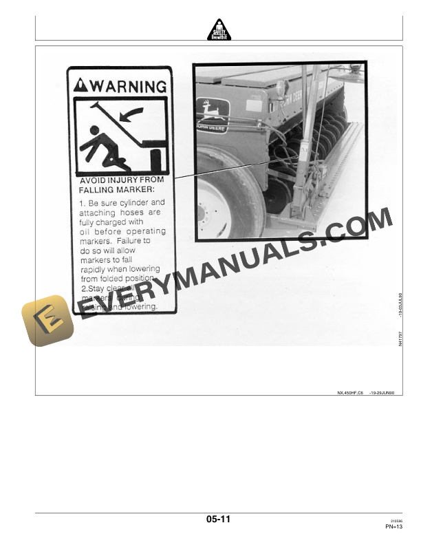 John Deere Two Drill Hydraulic Folding Hitch For 450 Series Grain Drills Operator Manual OMN200288-2