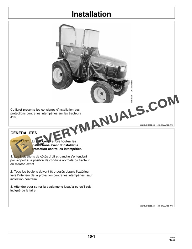 John Deere Weathershield For 4100 Tractor Operator Manual OMTY24825-3