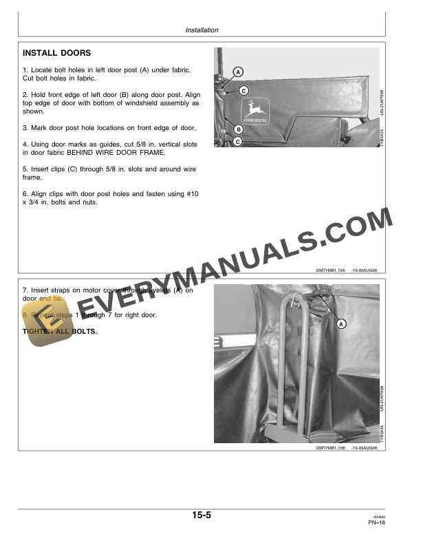 John Deere Weathershield For 6405, 6605, and 7405 Tractors TY24507 Operator Manual OMTY24536-3