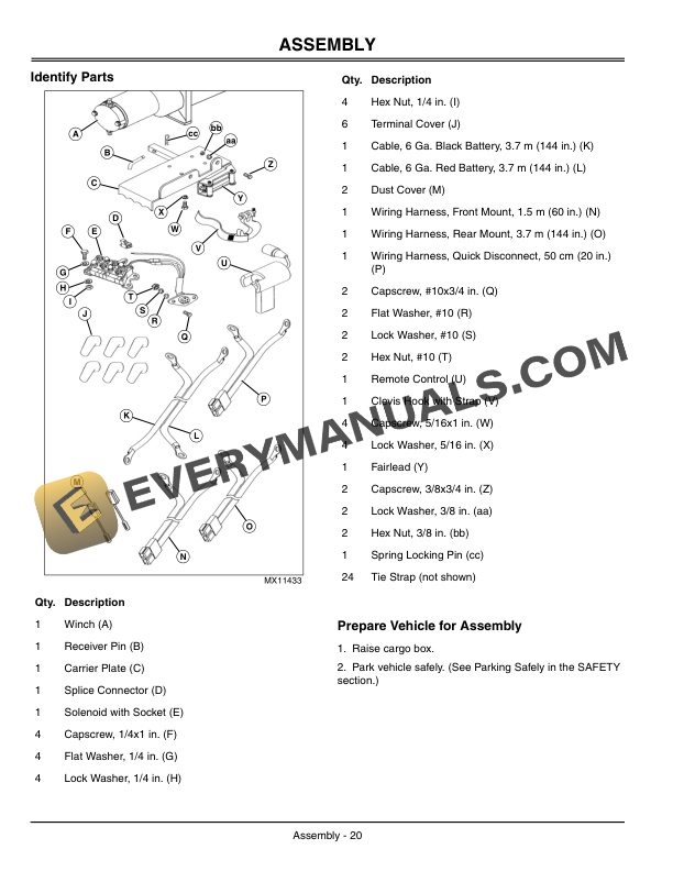John Deere Winch for GATOR Utility Vehicles A2500 Multi-Mount Operator Manual OMVG10903-3