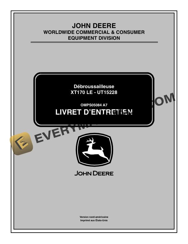 John Deere XT170 LE – UT15228 Brushcutter Operator Manual OMPS05084-2