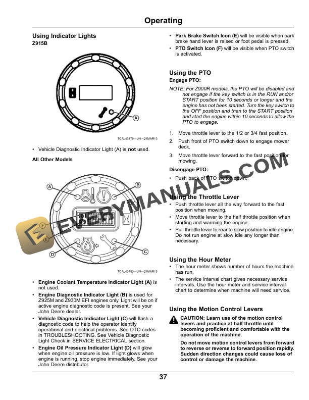 John Deere Z900B Z900M Z900R ZTrak Pro Series Gas Operator Manual OMUC15068E 2