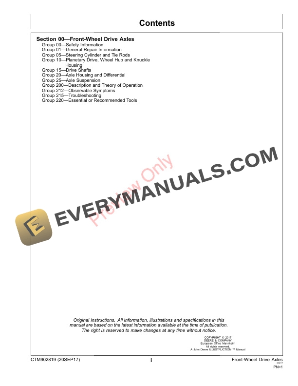John Deere 00.14 Front Wheel Drive Axles Component Technical Manual CTM902819 20SEP17 3