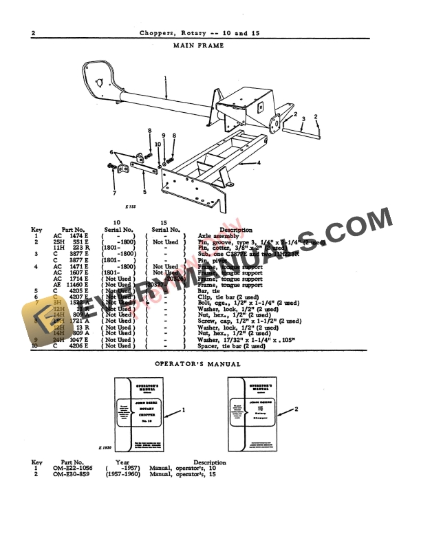 John Deere 10, 15 Rotary Chopper Parts Catalog PC512 01FEB62-4