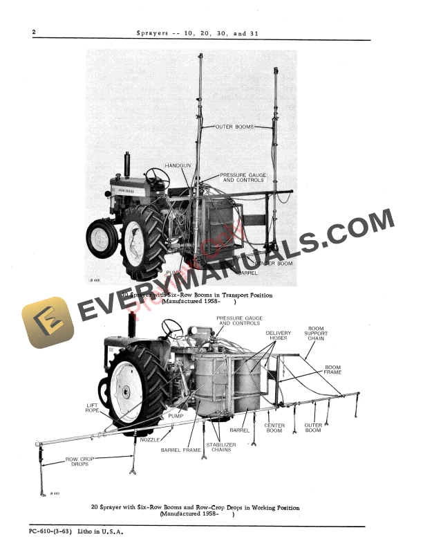 John Deere 10, 20, 30, 31 Pull-Type Sprayer Parts List PC610 01MAR63-4