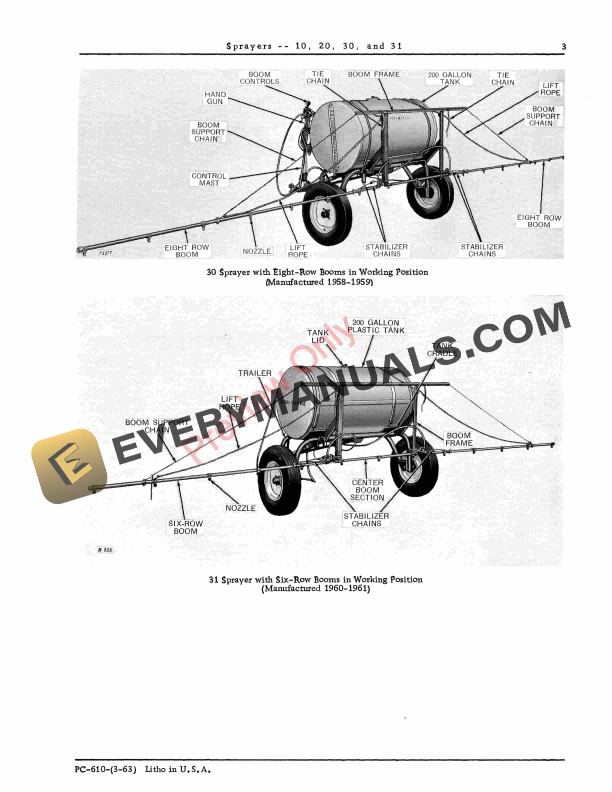 John Deere 10, 20, 30, 31 Pull-Type Sprayer Parts List PC610 01MAR63-5