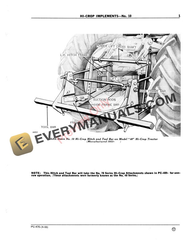 John Deere 10 Hi Crop Implements Parts Catalog PC0476 01APR55 3