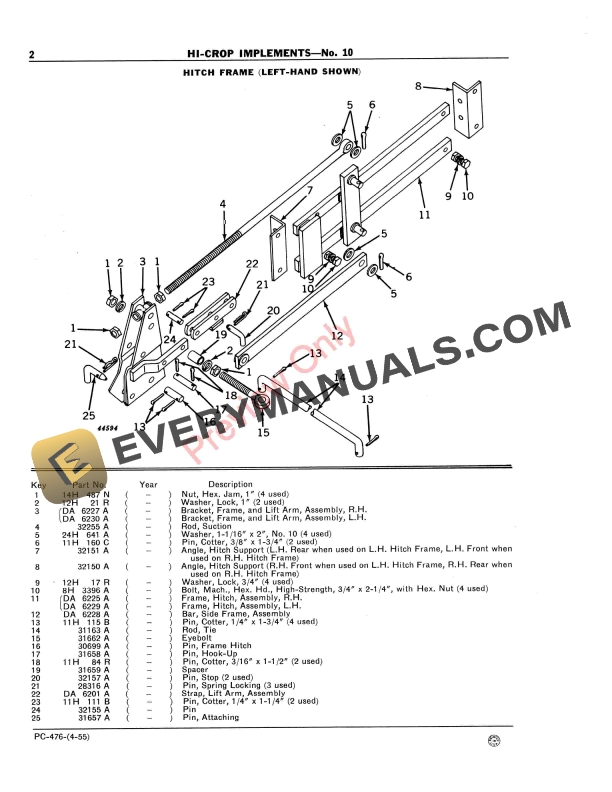 John Deere 10 Hi Crop Implements Parts Catalog PC0476 01APR55 4