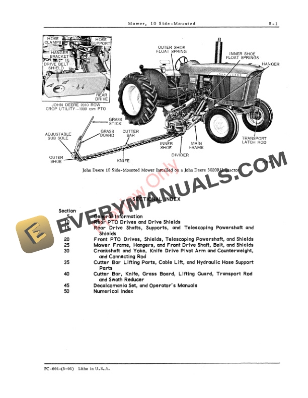 John Deere 10 Side-Mounted Mower Parts Catalog PC664 01MAY64-3