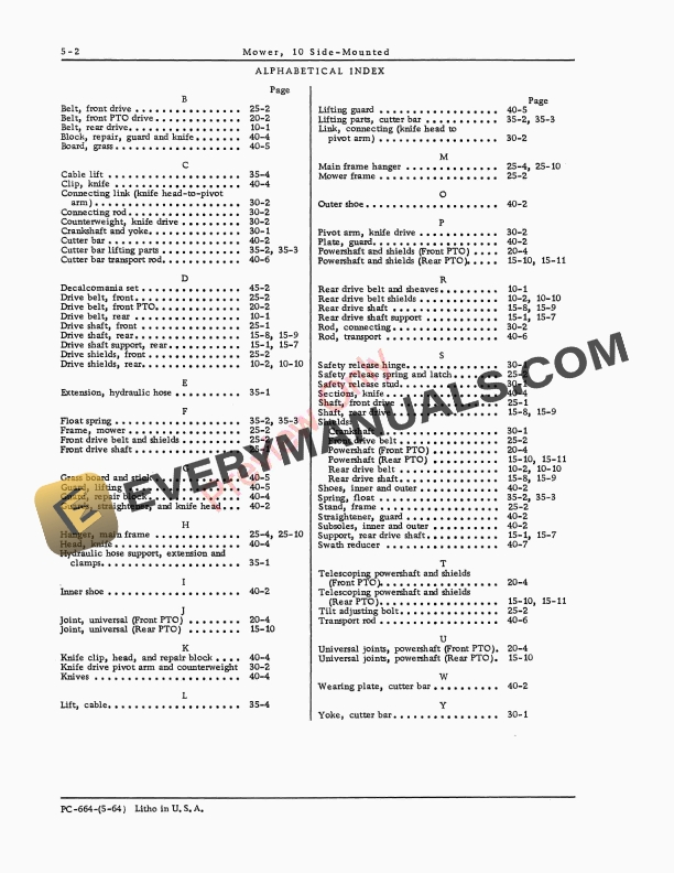 John Deere 10 Side-Mounted Mower Parts Catalog PC664 01MAY64-4