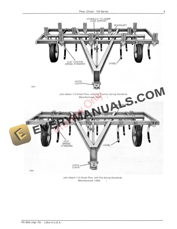 John Deere 100 Chisel Plow, Rigid Parts Catalog PC603 01APR70-3