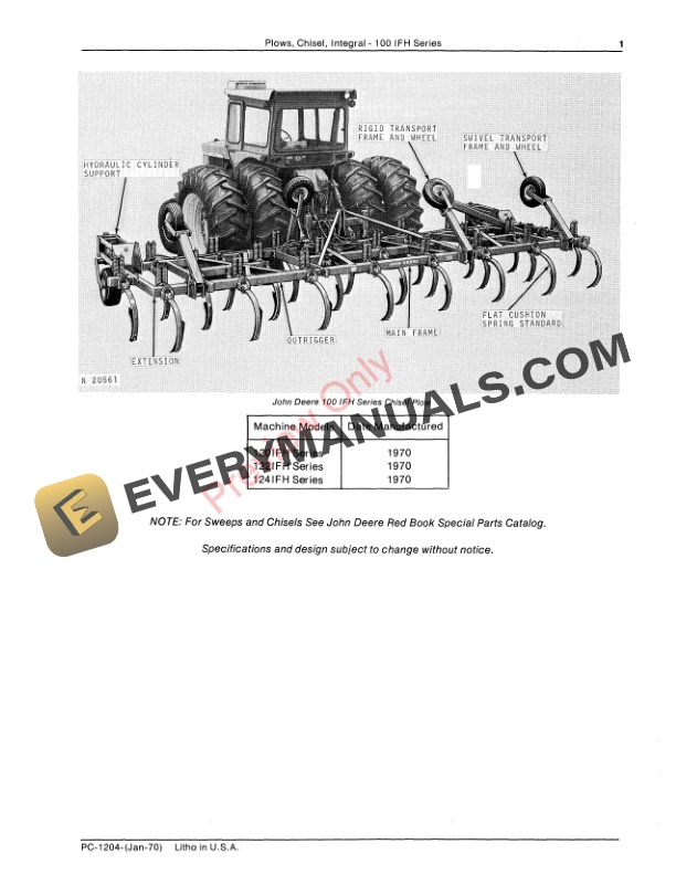 John Deere 100 IFH Series Integral Chisel Plows Parts Catalog PC1204 01JAN70-3