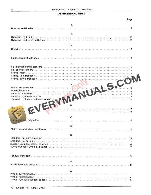 John Deere 100 IFH Series Integral Chisel Plows Parts Catalog PC1204 01JAN70-4