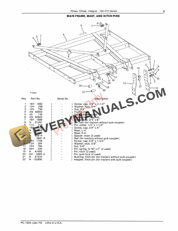 John Deere 100 IFH Series Integral Chisel Plows Parts Catalog PC1204 01JAN70-5