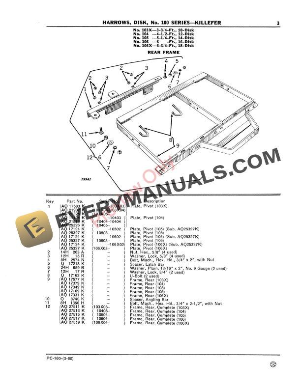 John Deere 100 Series Disk Harrows Parts Catalog PC160 01MAR60-5