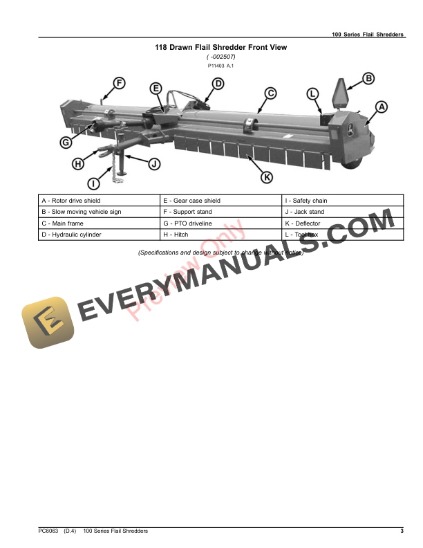 John Deere 100 Series Flail Shredders Parts Catalog PC6063 31MAY22-3