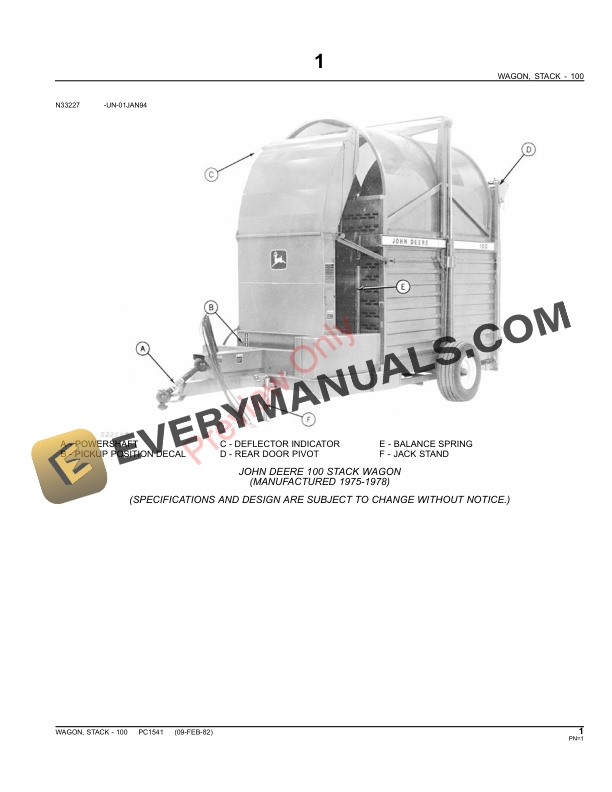 John Deere 100 Stack Wagon Parts Catalog PC1541 02JUN11-3