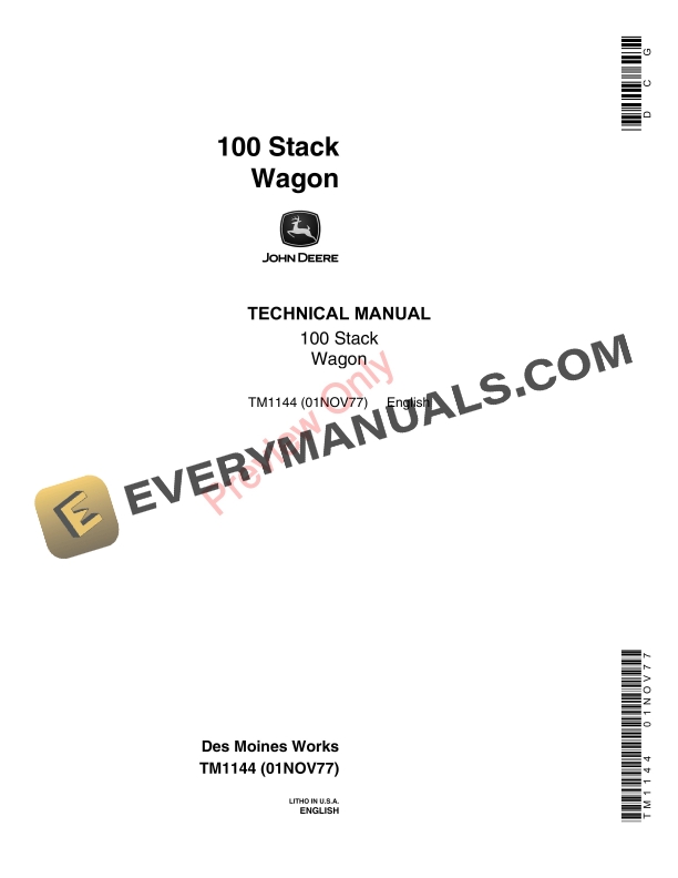 John Deere 100 Stack Wagon Technical Manual TM1144 01NOV77-1