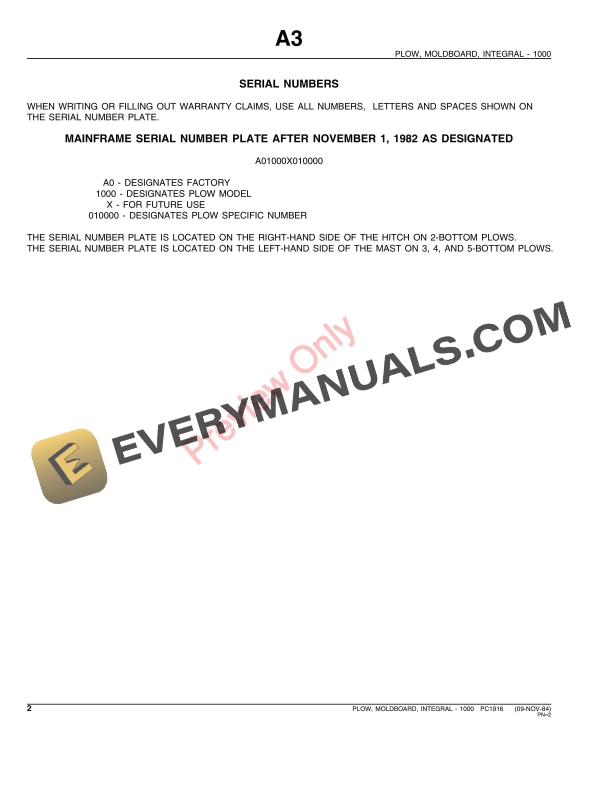 John Deere 1000 Integral Moldboard Plow Parts Catalog PC1916 09NOV84-4