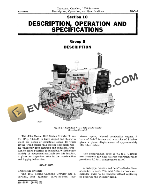 John Deere 1000 Series Crawler Tractors Service Manual SM2034 01JAN64 5