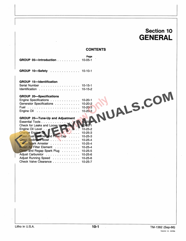 John Deere 1000 and 1400 PORTABLE GENERATOR Technical Manual TM1382 01SEP86 5