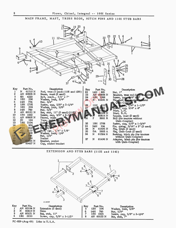 John Deere 100i Series Chisel Plows Parts List PC829 01AUG69-4