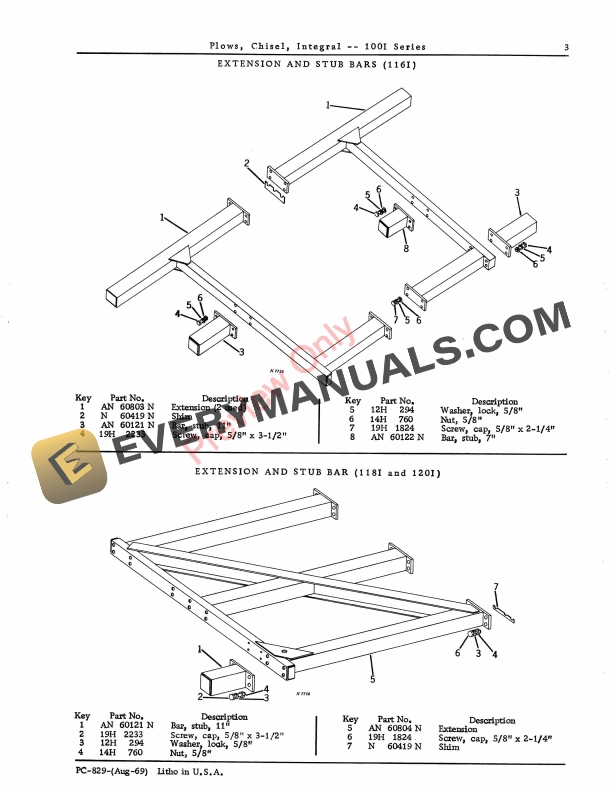 John Deere 100i Series Chisel Plows Parts List PC829 01AUG69-5