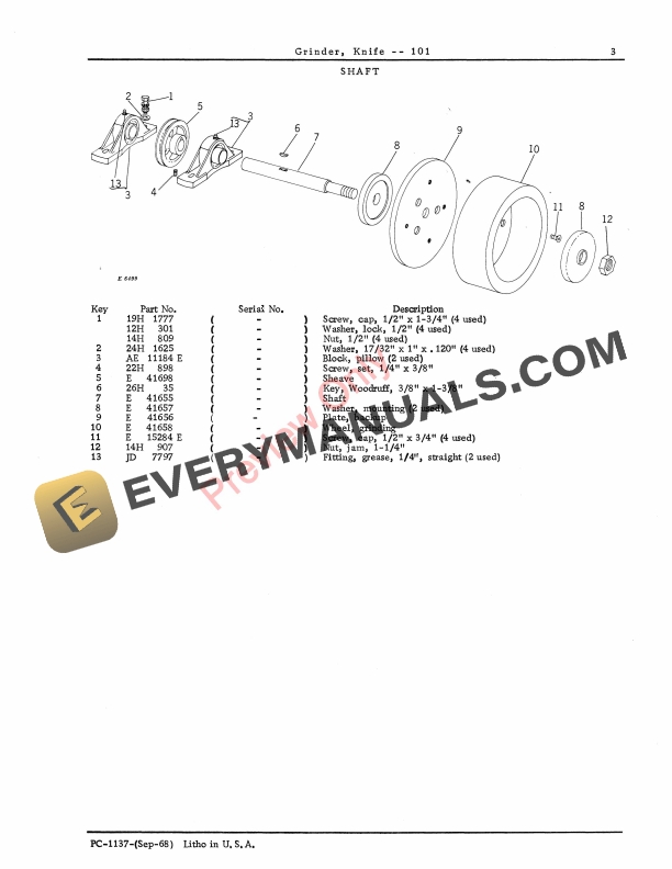 John Deere 101 Knife Grinder Parts Catalog PC1137 01SEP68 5
