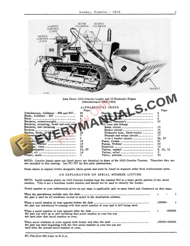 John Deere 1010 Crawler Loader Parts Catalog PC704 01OCT66-3