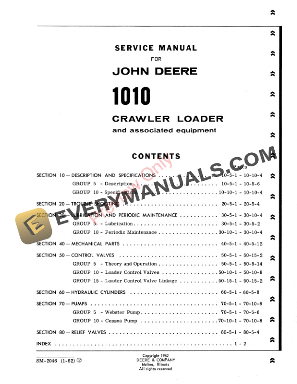 John Deere 1010 Crawler Loader Service Manual SM2046 01JAN62 3
