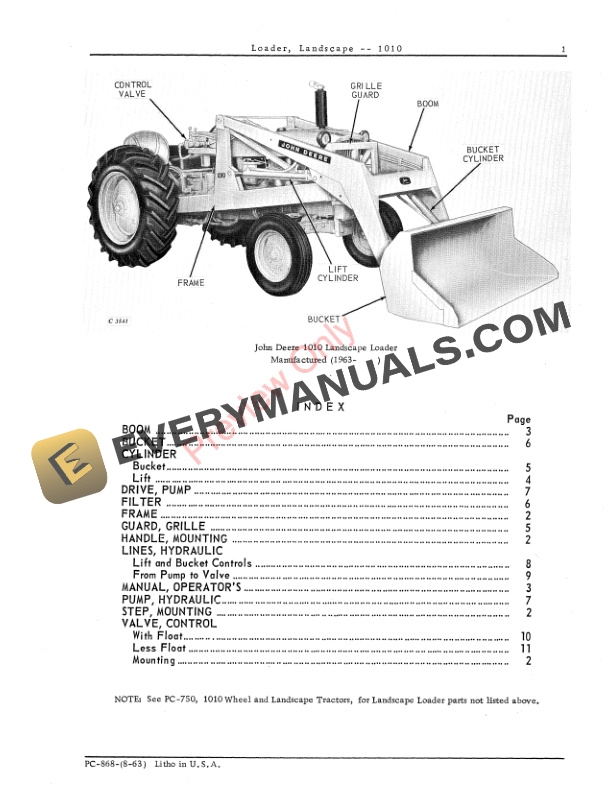 John Deere 1010 Landscape Loader Parts Catalog PC868 01AUG63-3