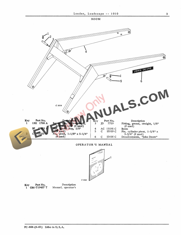 John Deere 1010 Landscape Loader Parts Catalog PC868 01AUG63-5