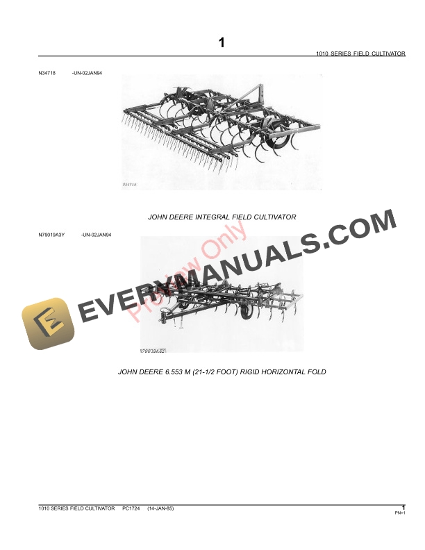John Deere 1010 Series Field Cultivator Parts Catalog PC1724 31MAY11-3