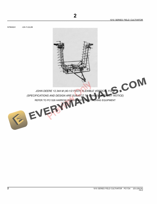 John Deere 1010 Series Field Cultivator Parts Catalog PC1724 31MAY11-4